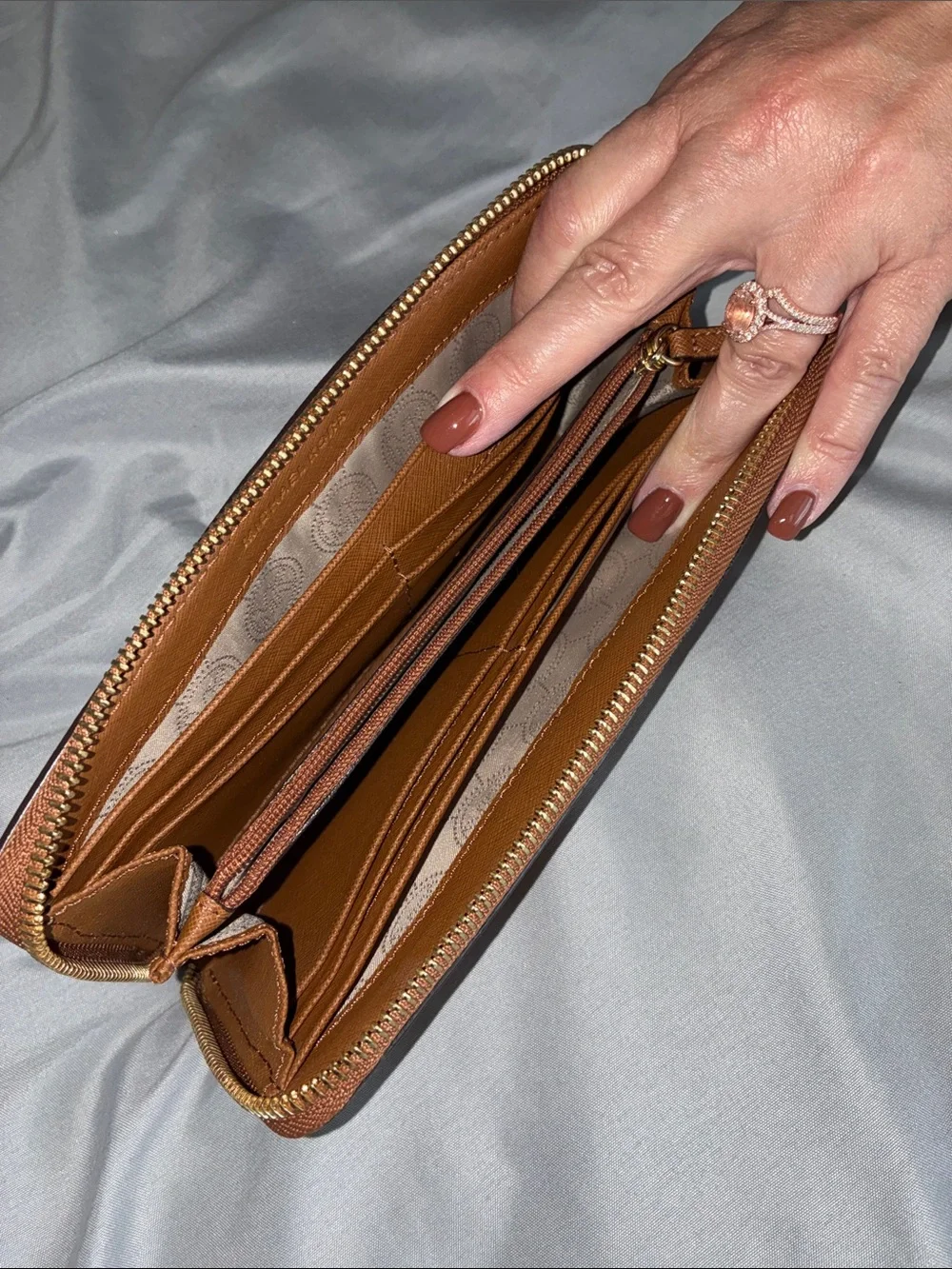 Michael Kors Brown Leather Zip-Around Wallet with Gold Logo